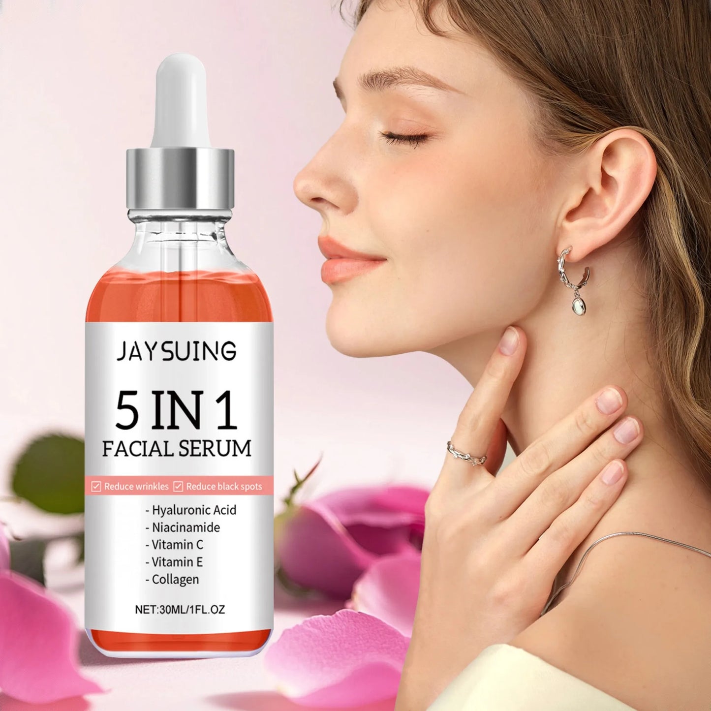 5 In 1 Facial Serum Fade Fine Lines Firming Skin Shrink Pores Moisturizing Brightning Vitamin C Hyaluronic Acid Face Serum