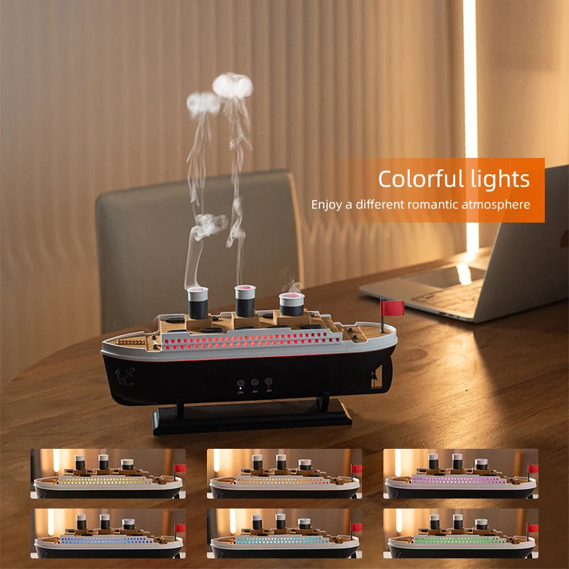 Titanic Ship Model Ultrasonic Air Humidifier Jellyfish Smoke Ring Spray Essential Oil Arome Diffuser 250ml Colorful Night Lights