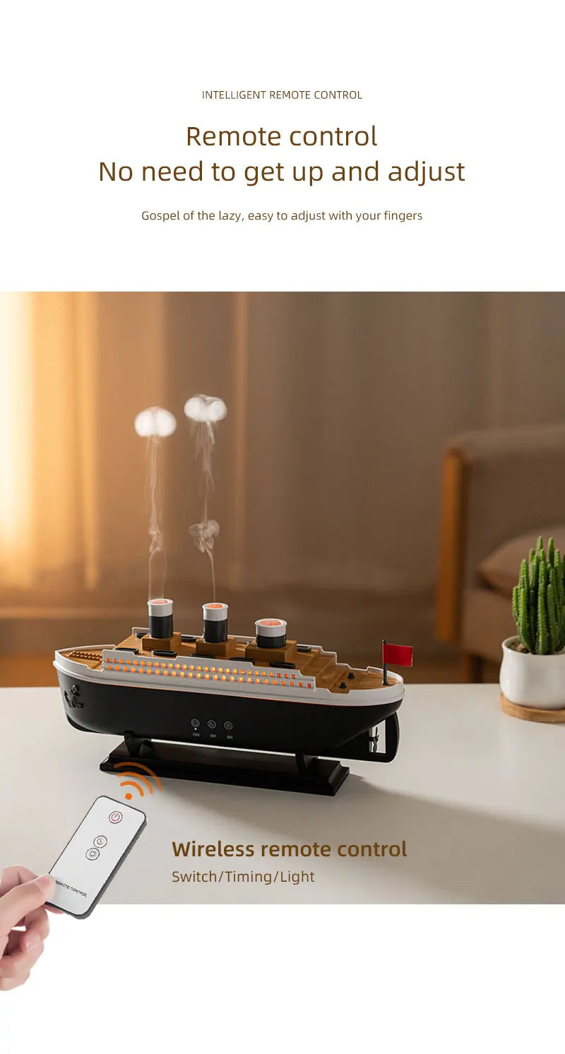 Titanic Ship Model Ultrasonic Air Humidifier Jellyfish Smoke Ring Spray Essential Oil Arome Diffuser 250ml Colorful Night Lights