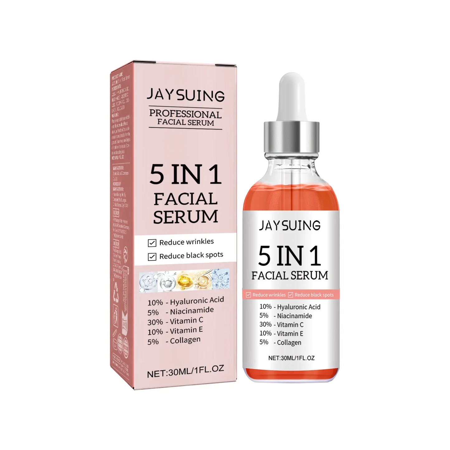 5 In 1 Facial Serum Fade Fine Lines Firming Skin Shrink Pores Moisturizing Brightning Vitamin C Hyaluronic Acid Face Serum