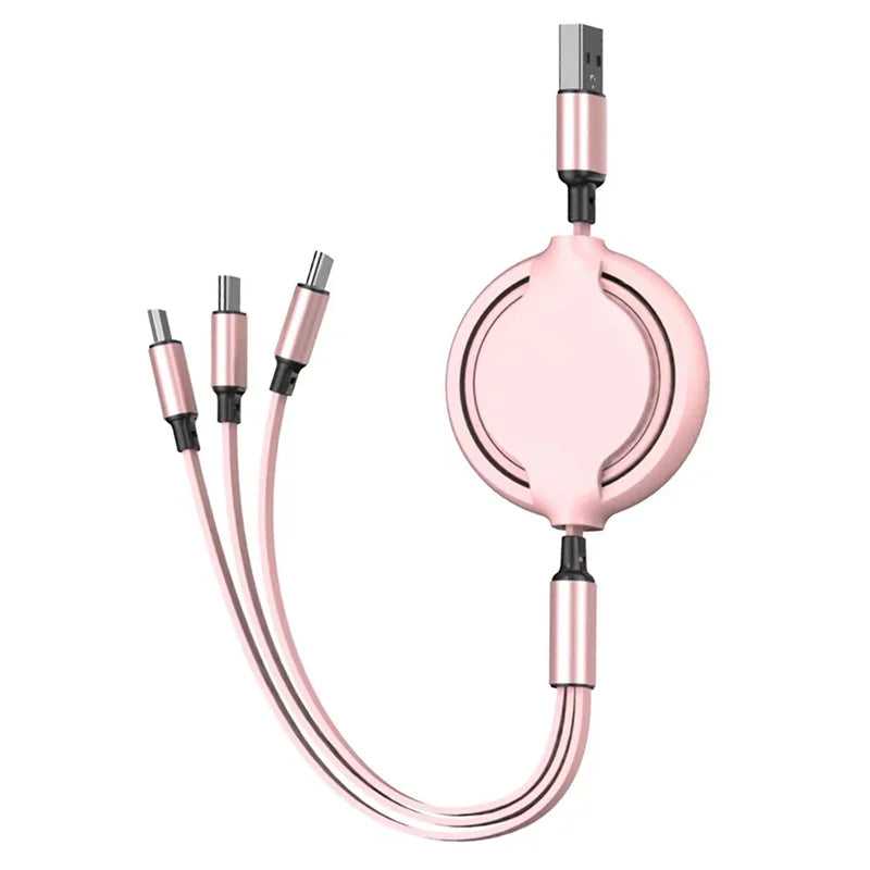 3 In 1 Retractable USB Cable  Fast Charging Data Cord For Iphone Samsung Huawei Xiaomi Multi Port Multiple Charging Wire