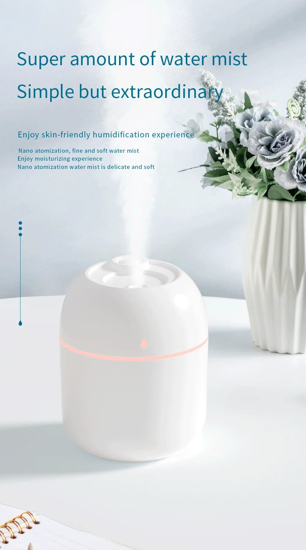 Portable USB Ultrasonic Air Mini Humidifier Essential Oil Diffuser Car Purifier Aroma Anion Mist Maker with LED Lamp Lighting