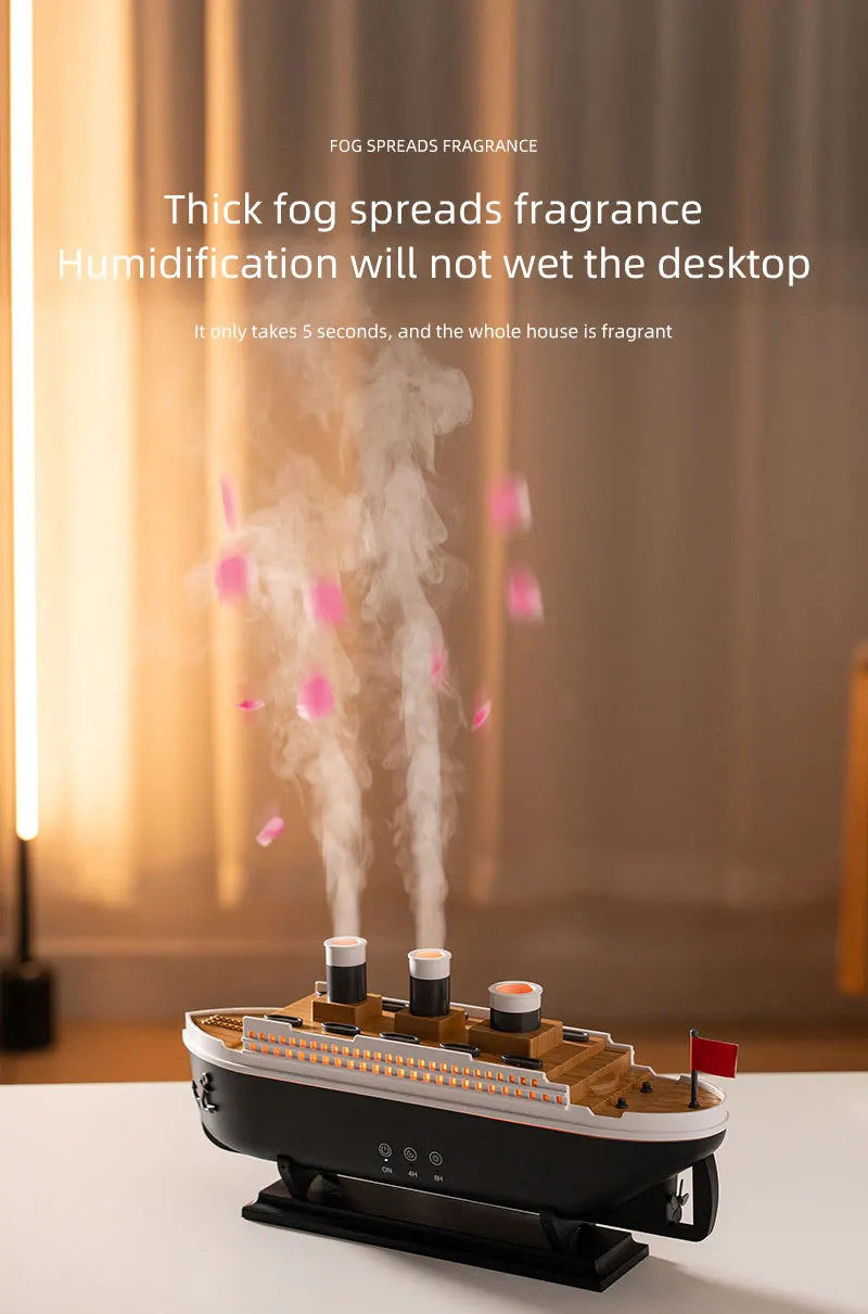 Titanic Ship Model Ultrasonic Air Humidifier Jellyfish Smoke Ring Spray Essential Oil Arome Diffuser 250ml Colorful Night Lights