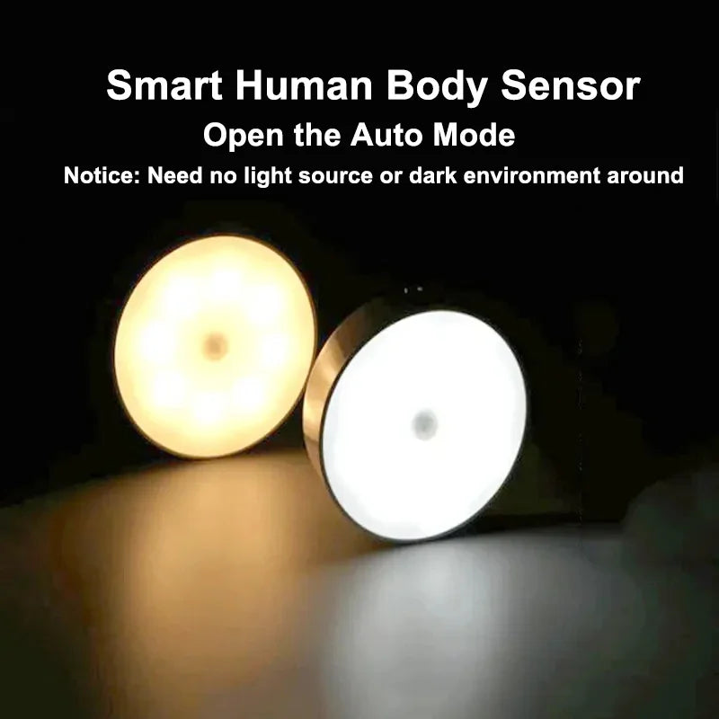 LED Smart Human Body Sensor Night Lamp Emergency Automatic Lighting USB Charging Wireless Magentic Suction Use Night Light